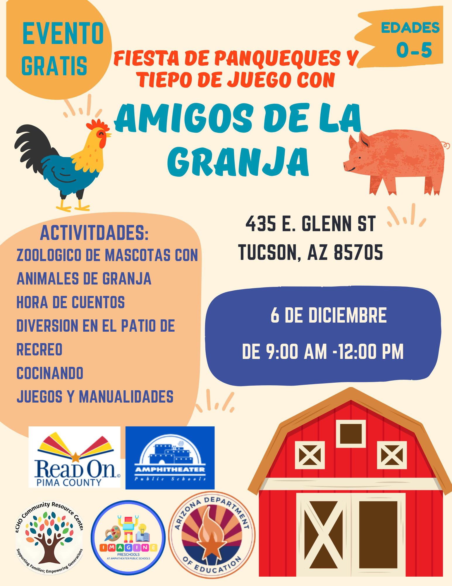 Free pancake party December 6th 9am - 12;00 at 435 E Glenn St